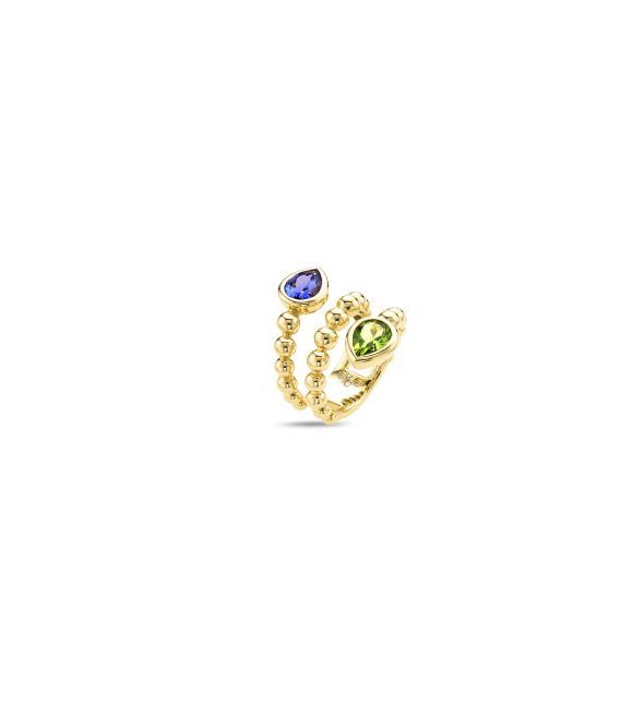 Yellow gold 18k ring with 1 tanzanite and 1 peridot by Casato