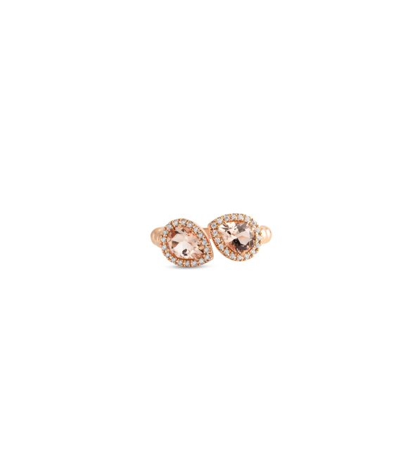 Pink gold 18k ring with brilliant diamonds and 2 pear shape Morganites by Casato
