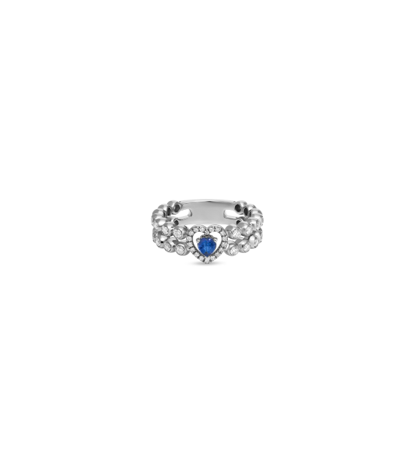 White gold 18k ring with brilliant diamonds and a blue sapphire by Casato