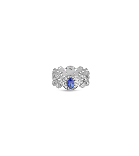 White gold 18k ring with brilliant diamonds and an oval blue sapphire by Casato