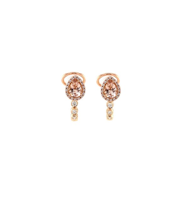 Pink gold 18k earrings with brilliant diamonds and pear shape morganites by Casato