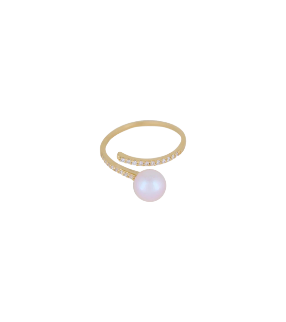 Star Dust Gold Ring k18 with Aqua Pearls and Brilliant by Chiara Tedeschi