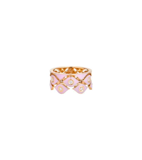 Yellow Gold Ring with Diamonds and Pink Enamel Casato MX-1529BT-Y