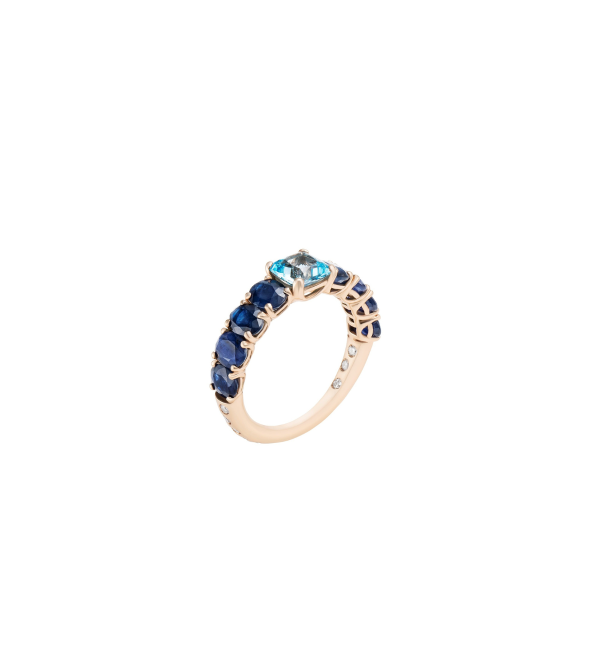 Rose Gold Ring with Blue Sapphires and Blue Topaz Casato