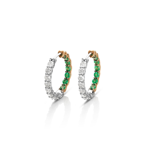 White & Pink Gold Earrings with Diamonds and Emeralds by Casato