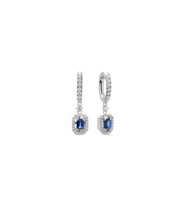 18K White Gold Earrings with Brilliant and Baguette Sapphires by Casato