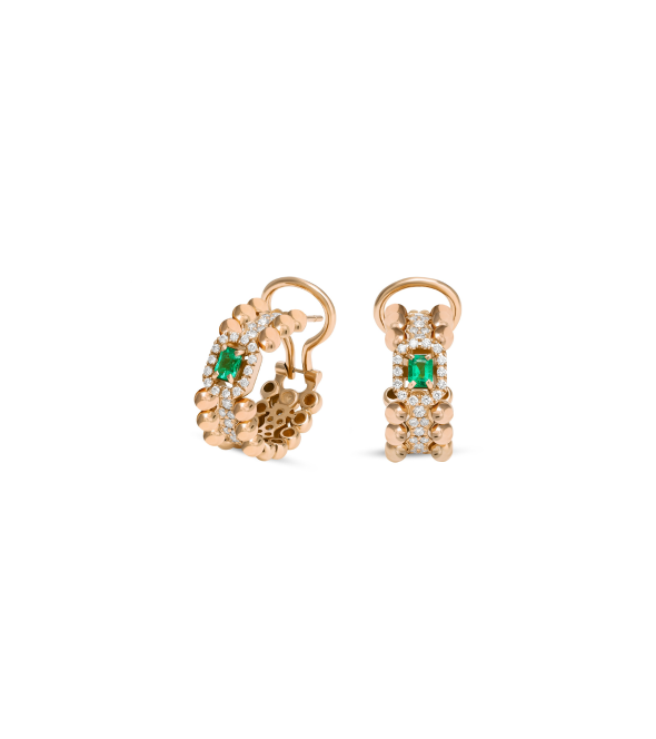 18K Rose Gold Earrings with Brilliant and Baguette Emeralds by Casato