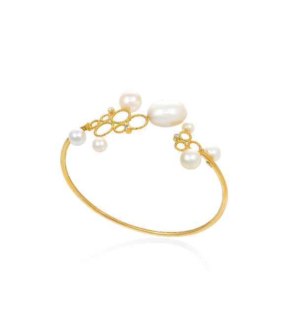 Wrist band with diamonds and pearls by Christina Soubli