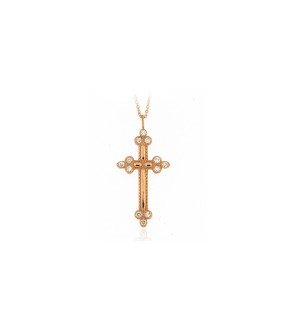 Pink Gold Cross with Diamonds 02742