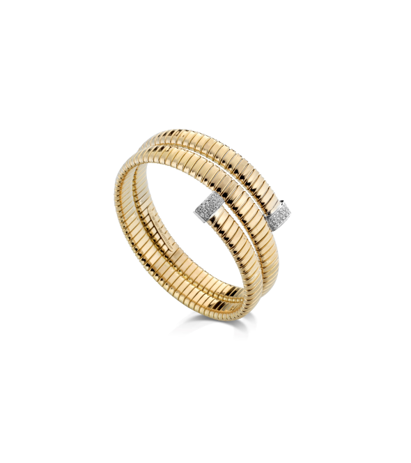 Yellow Gold Tubogas Spiral 18k Bracelet with Brilliant-Cut Diamonds