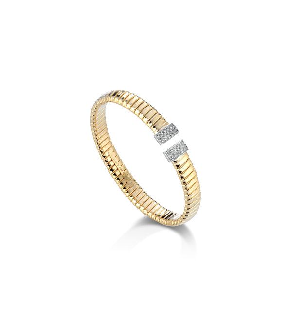 Yellow Gold 18K Tubogas Bracelet with Brilliant-Cut Diamonds