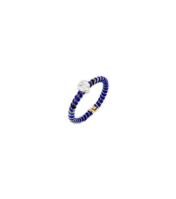 White & Yellow Gold Ring with diamonds and Blue Enamel by Mentis Collection