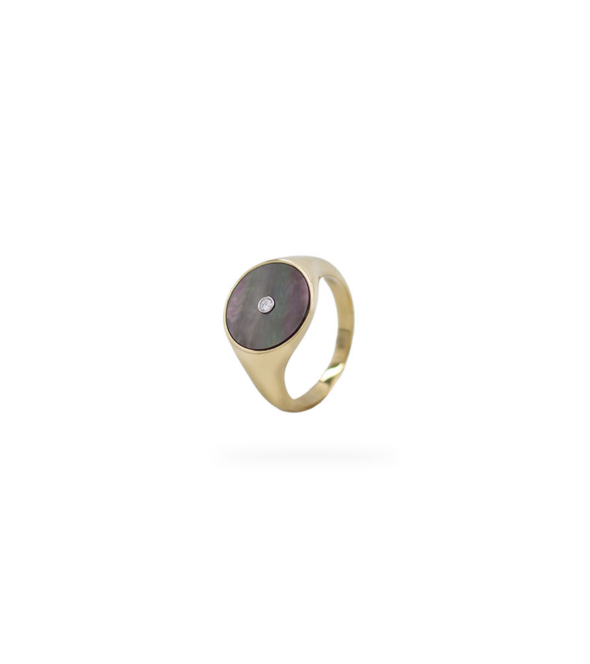 Chevalier Ring with Mother of Pearl and One Diamond