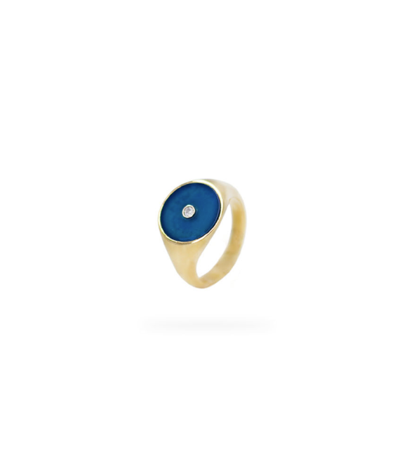 Chevalier Ring with Agate blue and one Diamond