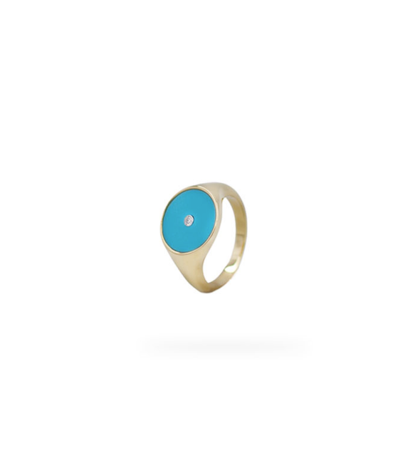 Chevalier Ring with Turquoise and one Diamond 