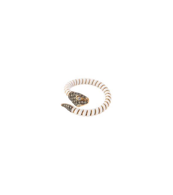 White Enamel Ring with Diamonds by Mentis Collection