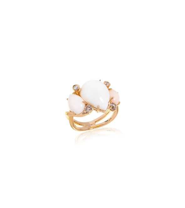 Rose Gold Ring with Diamonds and Corals 04630 Mentis Collection
