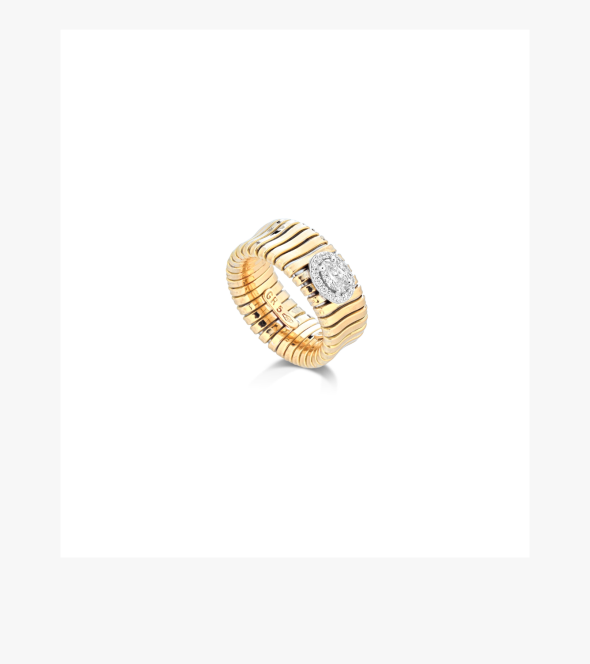 Yellow Gold 18K Tubogas ring with oval and brilliant-cut Diamonds
