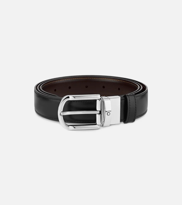 Horseshoe Buckle black/brown Reversible Leather Belt 