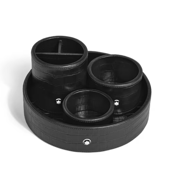 Large Round Desk Tray in Croco-Embossed Leather