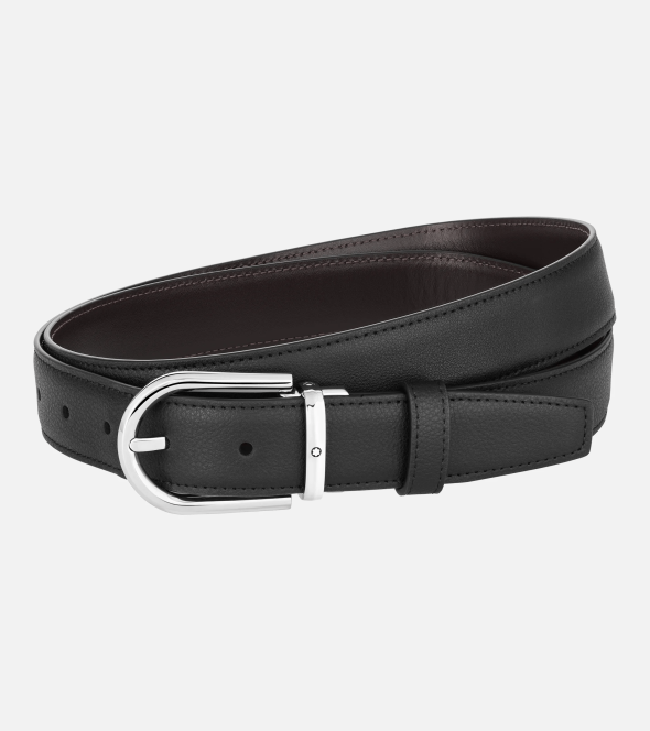 Horseshoe Buckle Black/Brown 30 mm Reversible Leather Belt 128757