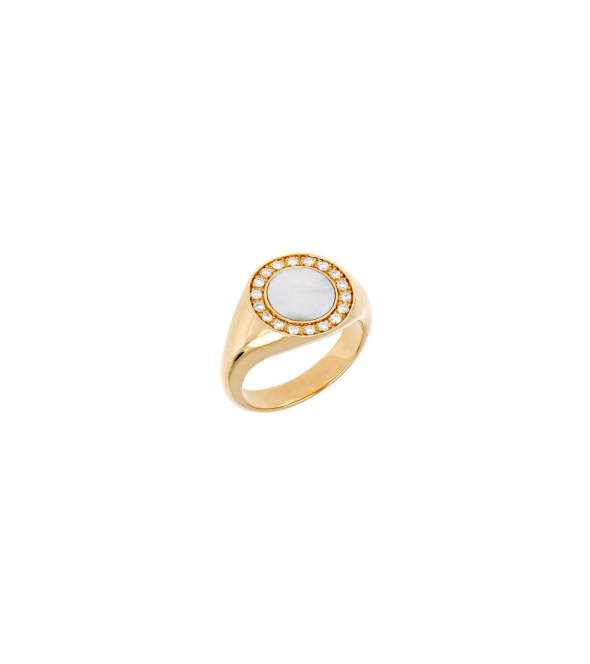 Chevalier Pink Gold Ring with Diamonds and Mother Of Pearls by Mentis Collection