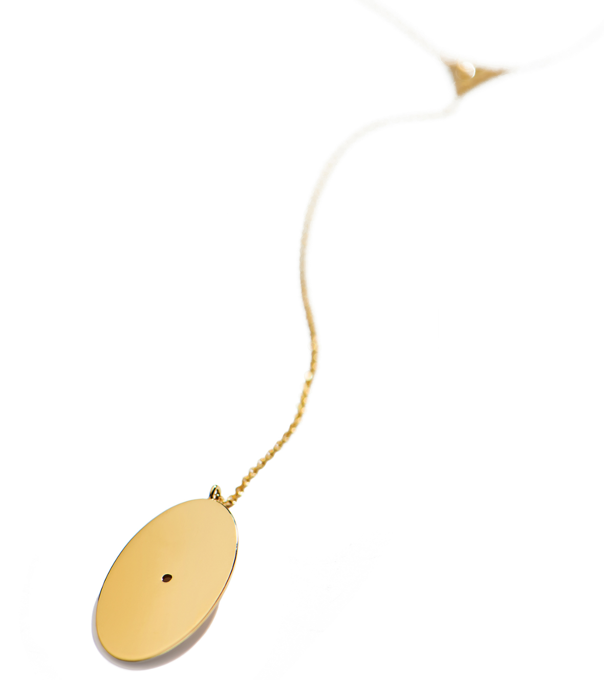 14K yellow gold "Mini Ellipse" necklace with a triangle of white brilliant cut Diamonds.