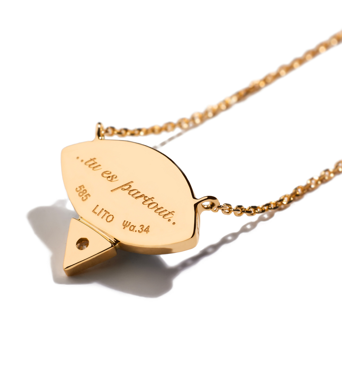 14K Yellow Gold "Petit Vert" Diamond Necklace With A Small Green Enameled Eye And A White Brilliant Cut Diamond