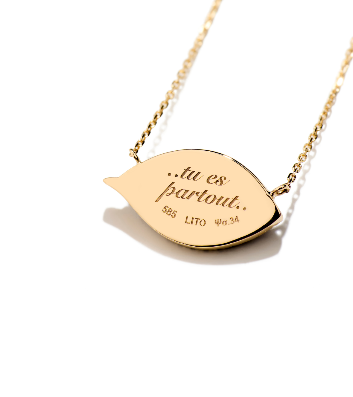 14K Yellow Gold "Petit Bleu" Diamond Necklace With Small Blue Enameled Eye, Black Brilliant Cut Diamonds, Light Blue And Very Light Blue Sapphires