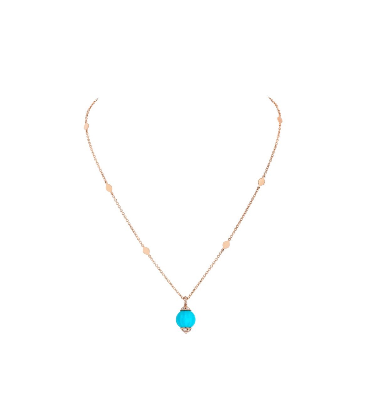 Yellow Gold Necklace with White Diamonds and Turquoise Casato
