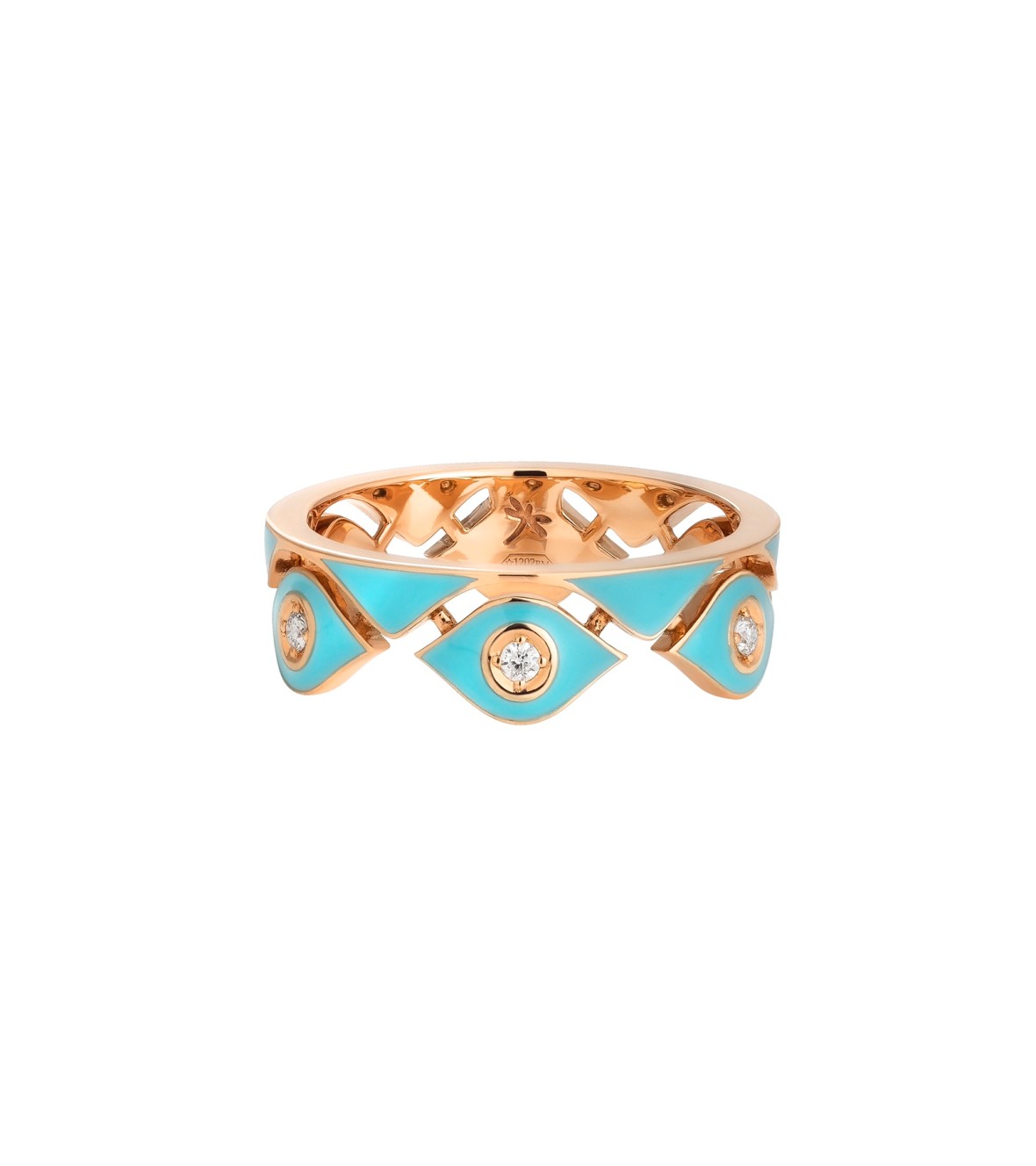 Yellow Gold Ring with Diamonds and Turquoise Enamel Casato