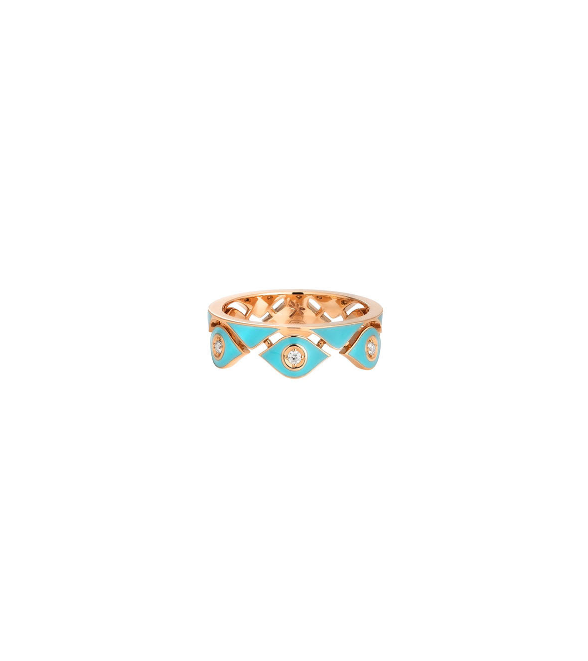 Yellow Gold Ring with Diamonds and Turquoise Enamel Casato