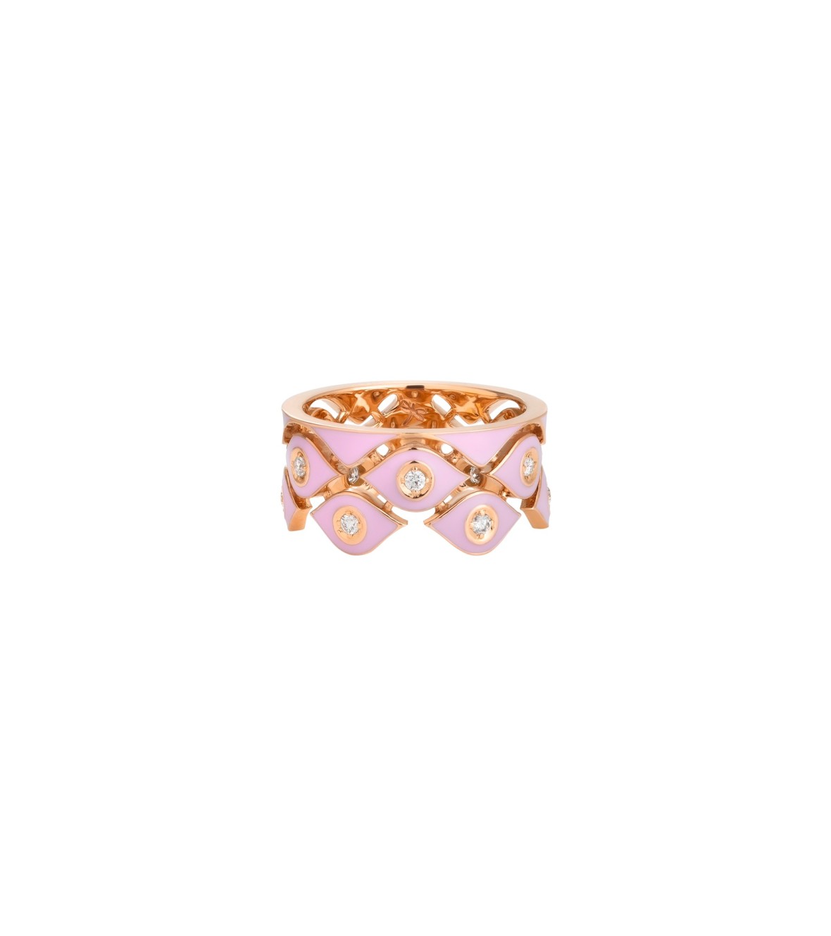 Yellow Gold Ring with Diamonds and Pink Enamel Casato