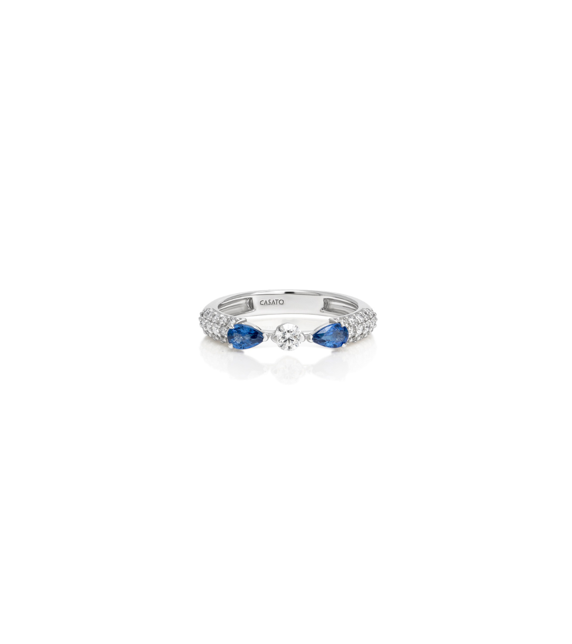 White Gold Ring with Diamonds & Poire Sapphires by Casato