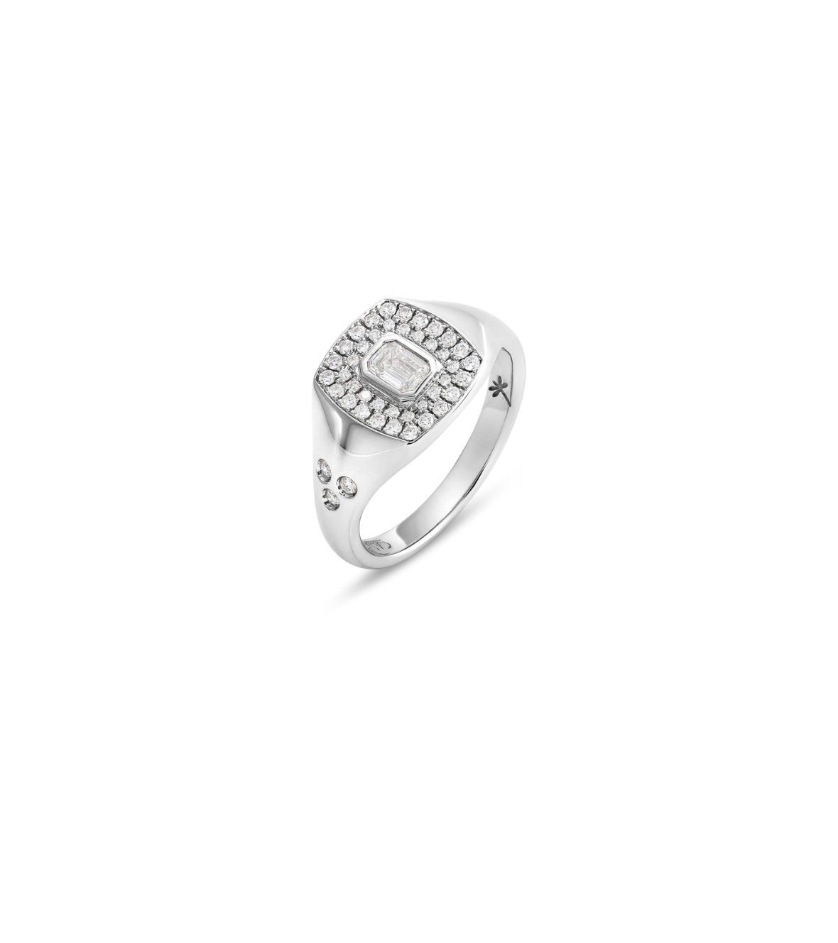 White Gold Ring with White Diamonds and Emerald Cut Diamond by Casato