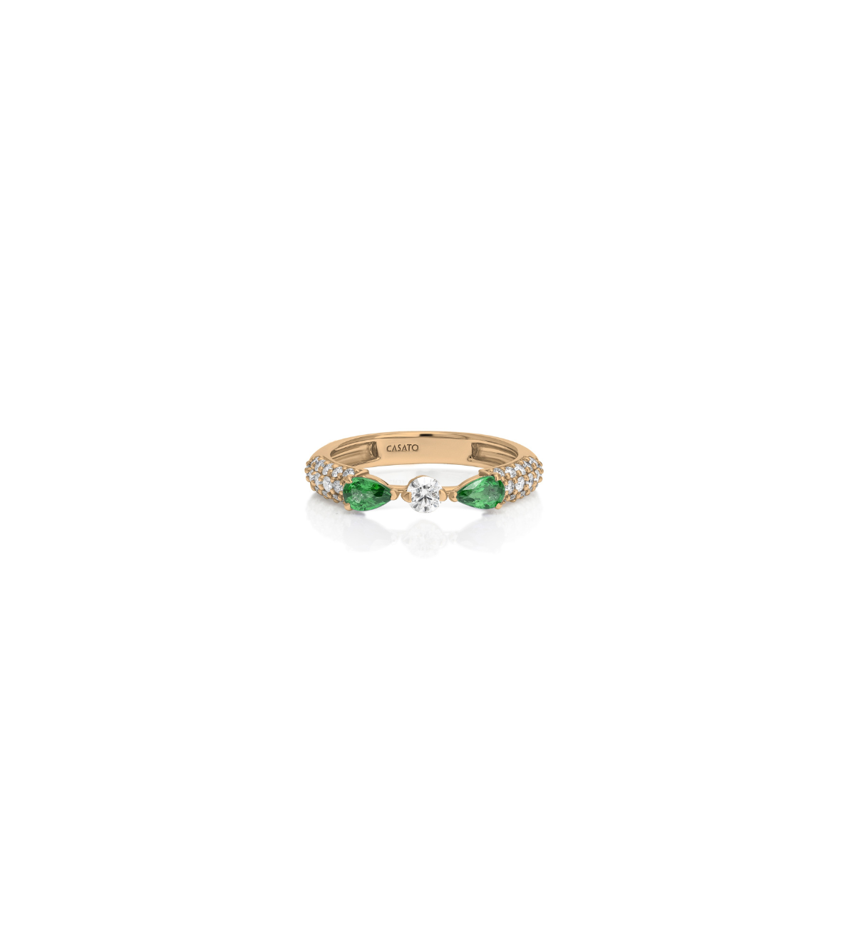 Pink Gold Ring with Diamonds & Poire Emeralds by Casato