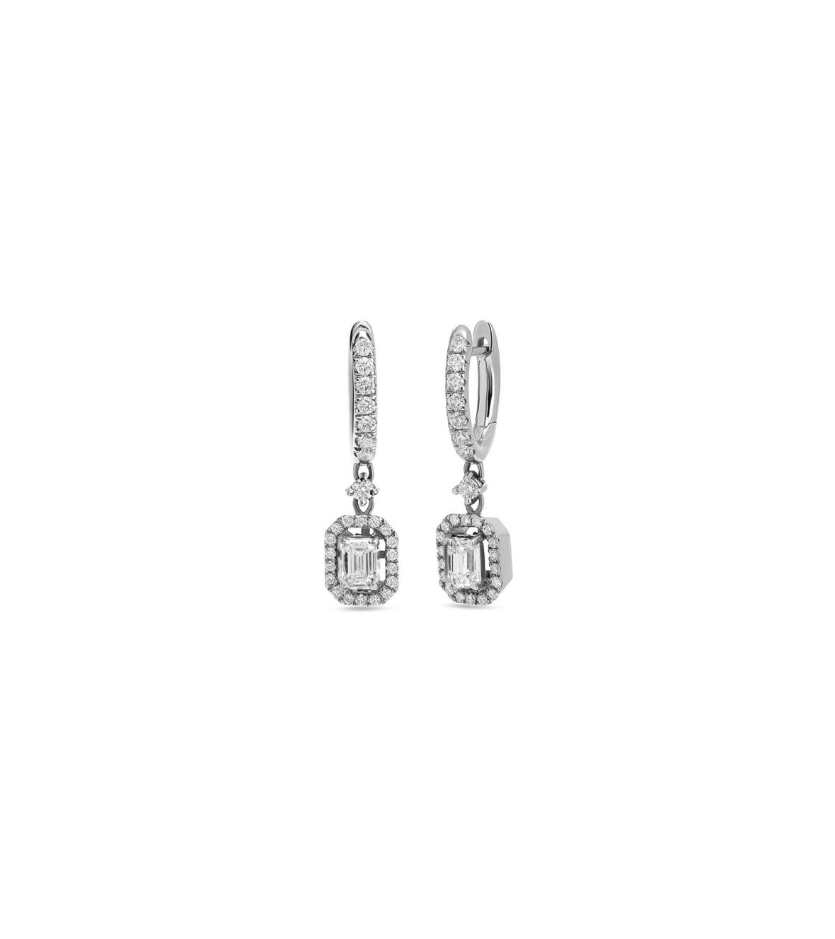 18K White Gold Earrings with Brilliant and Emerald Cut Diamonds by Casato