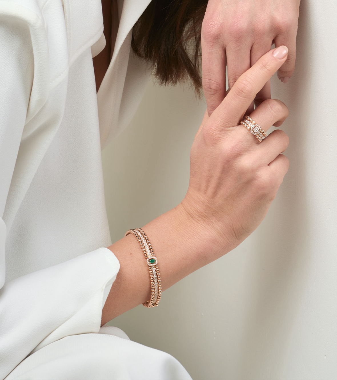 Pink Gold 18K Bracelet with Diamonds and One Emerald by Casato