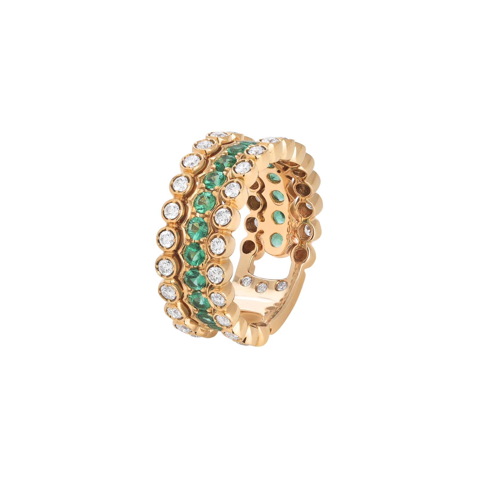 Pink Gold Ring With Emeralds & Diamonds Casato