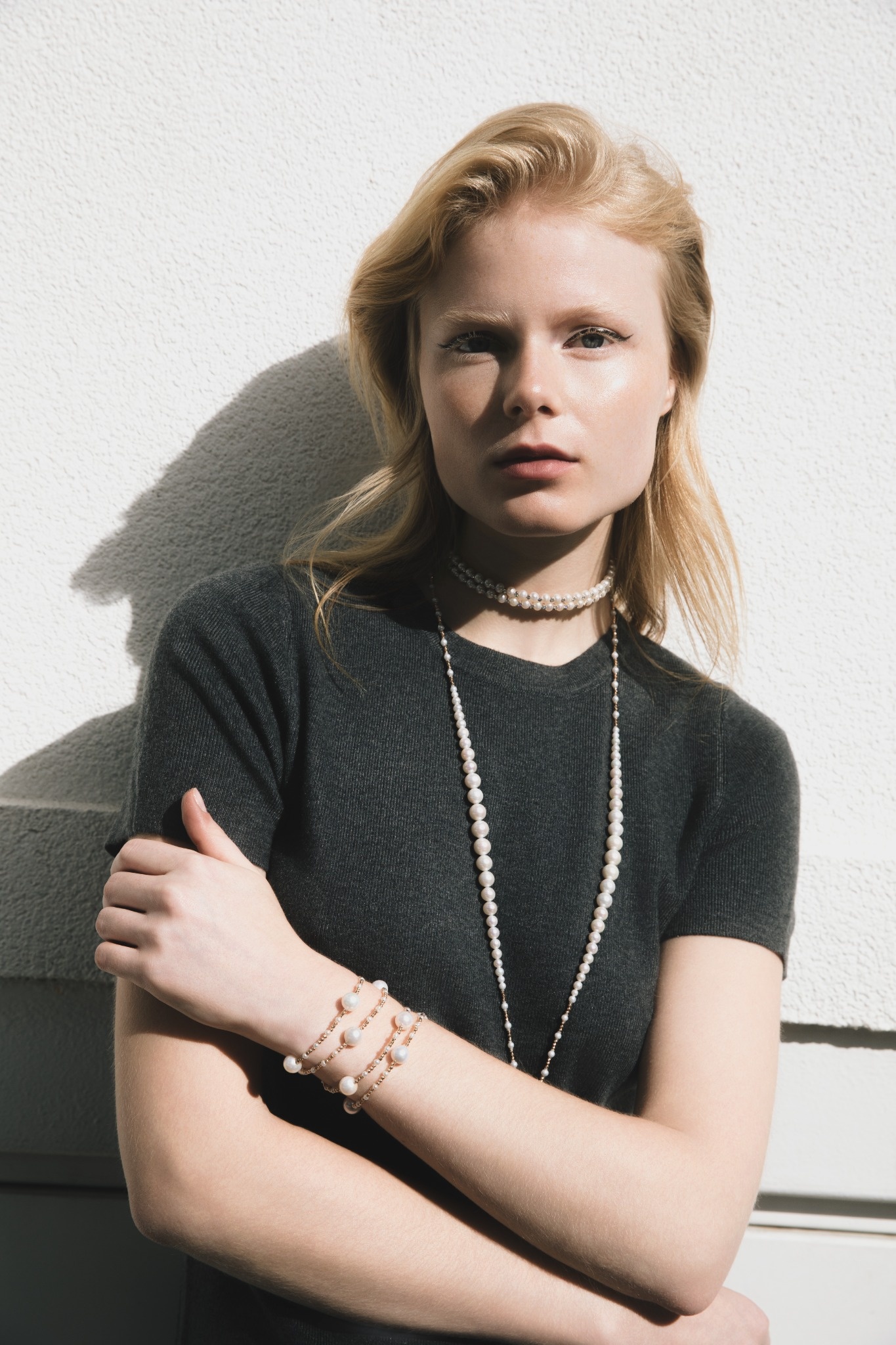 Pink gold 18K Necklace with Diamonds and Pearls