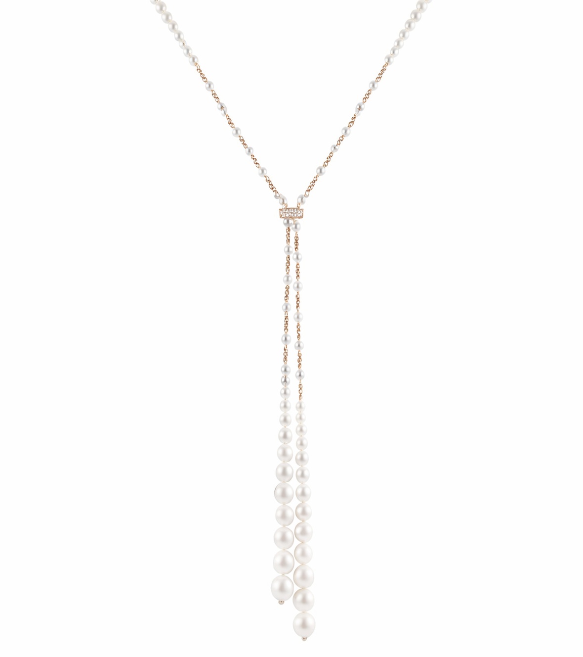 Pink gold 18K Necklace with Diamonds and Pearls