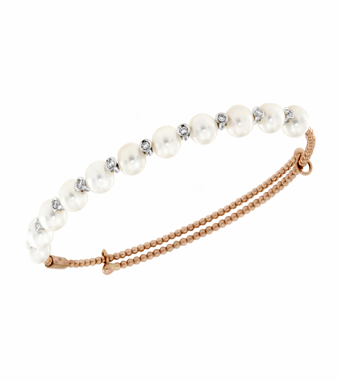 Pink gold 18K Bracelet with Diamonds and Pearls