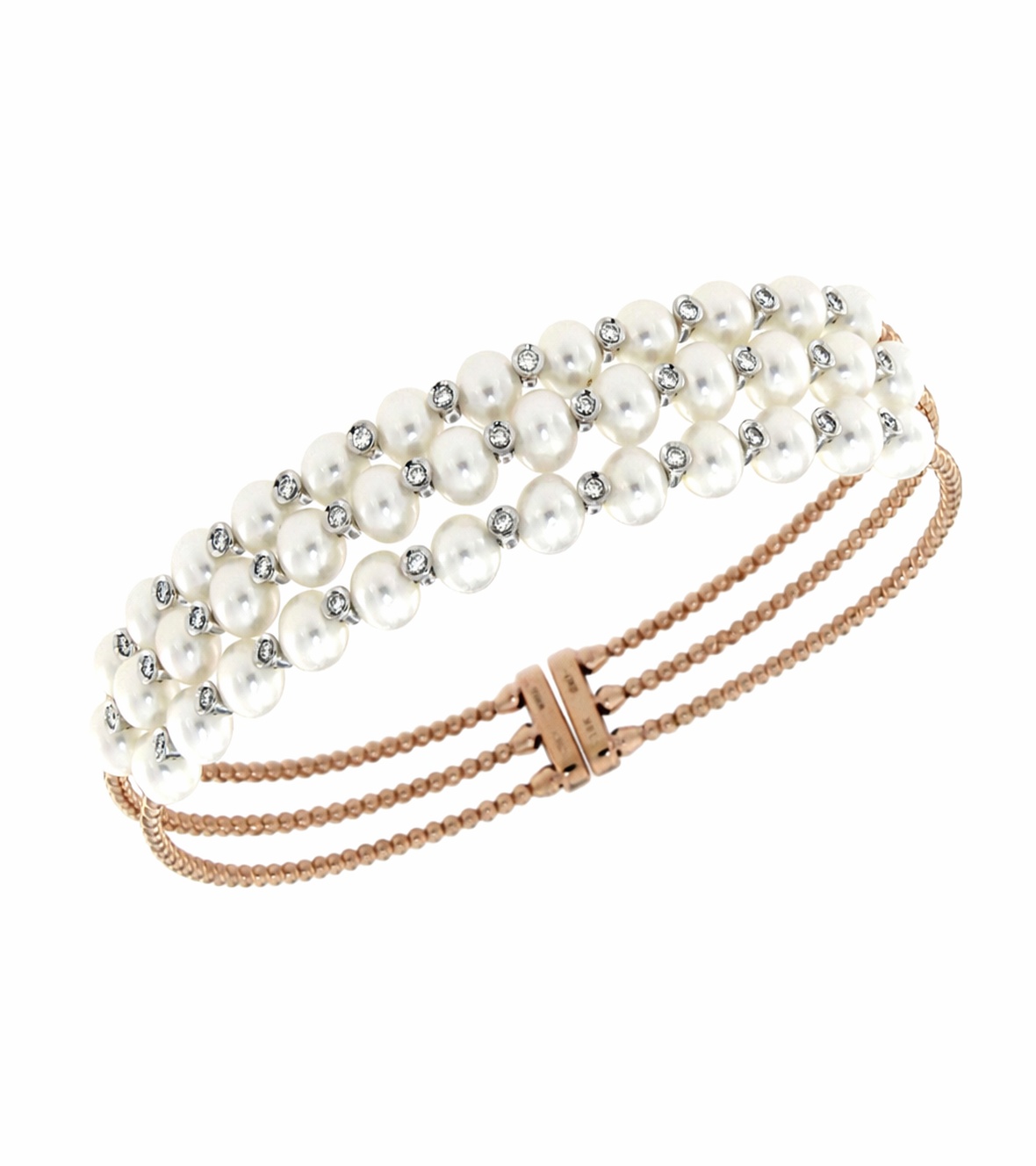 Pink gold 18K Bracelet with Diamonds and Pearls