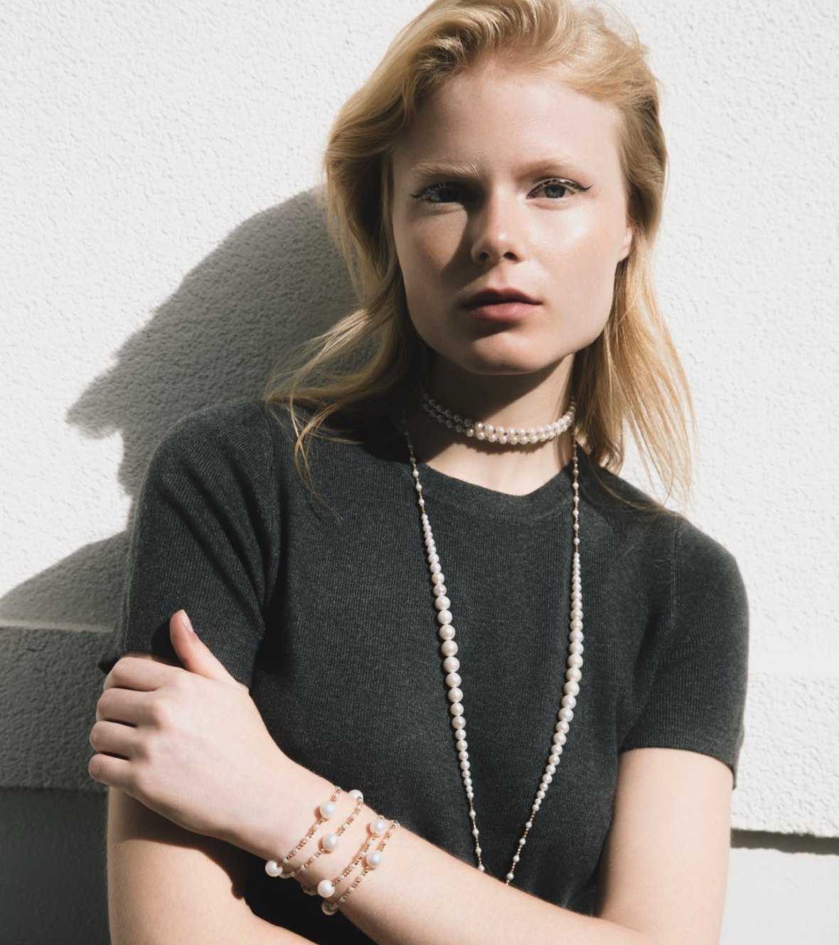 Choker Necklace 18K Pink Gold with Diamonds and Pearls