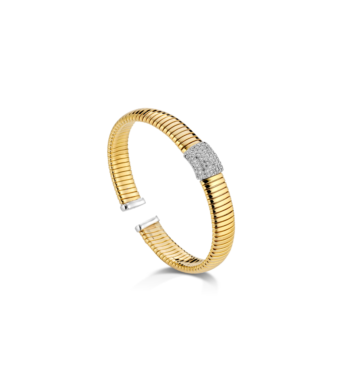 Yellow Gold 18K Tubogas Bracelet with Brilliant-Cut Diamonds