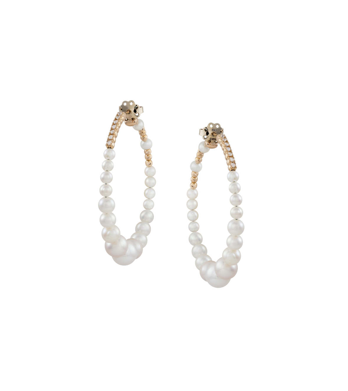 Hoop Earrings  18K Pink Gold with Diamonds and Pearls