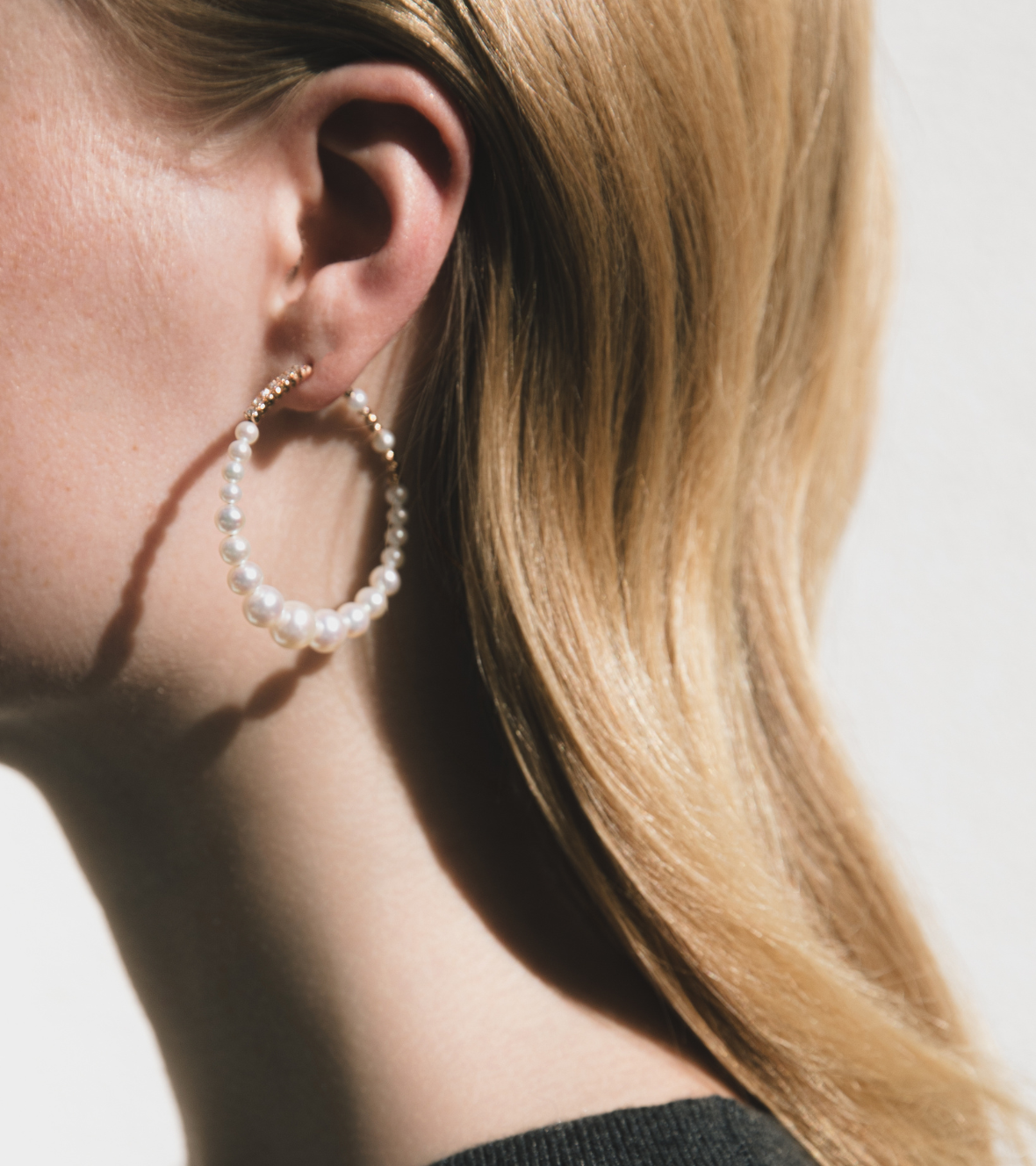 Hoop Earrings  18K Pink Gold with Diamonds and Pearls