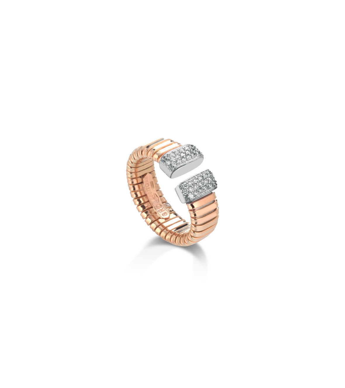 Pink gold Tubogas Ring 18K with Brilliant White Diamonds