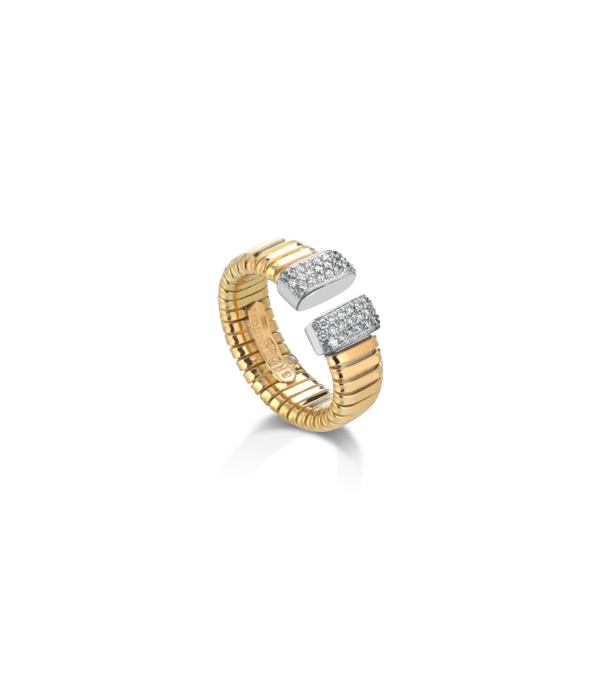 Yellow Gold Tubogas ring 18K with Brilliant White Diamonds