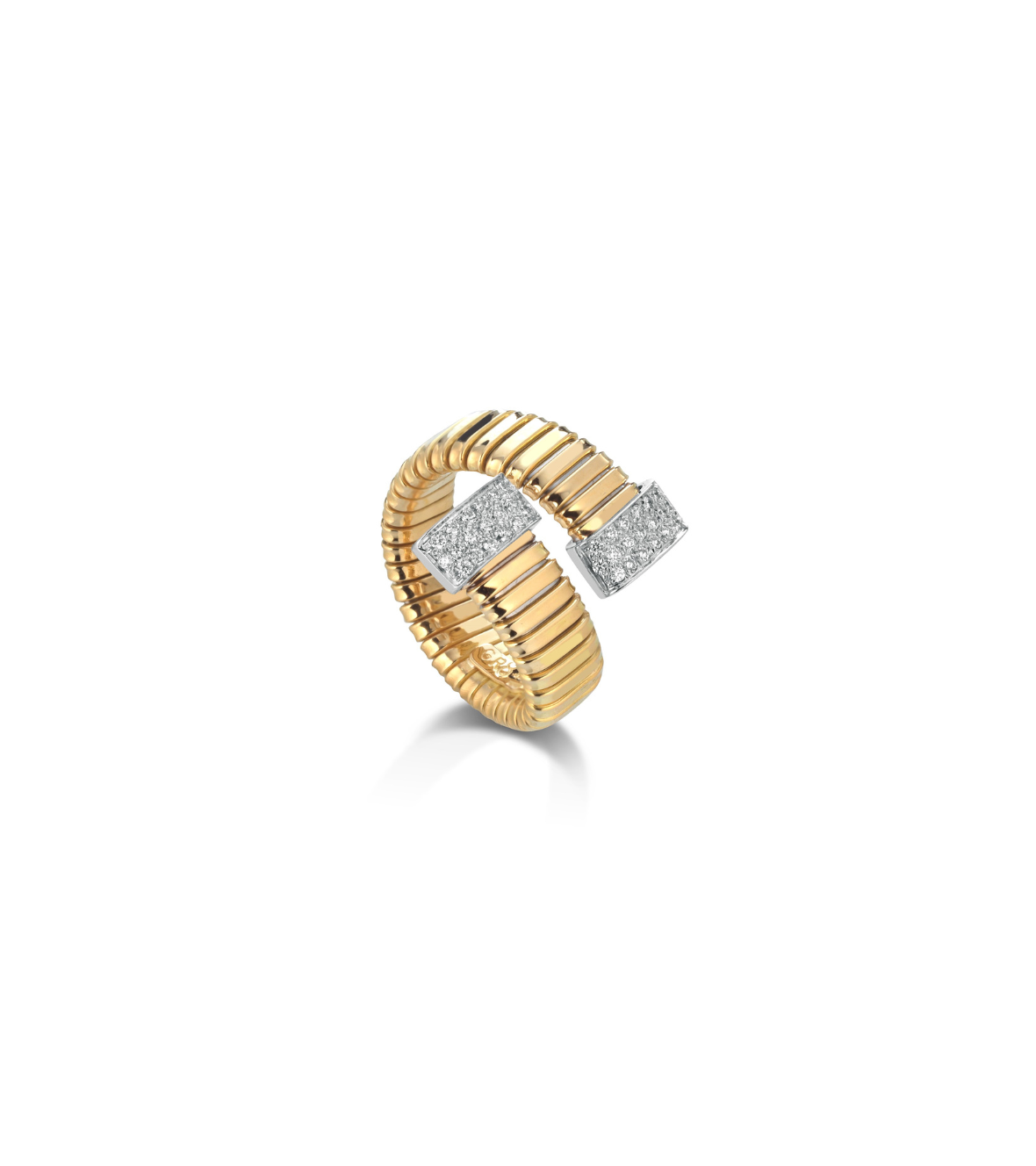 Yellow gold Tubogas ring 18K with brilliant white Diamonds
